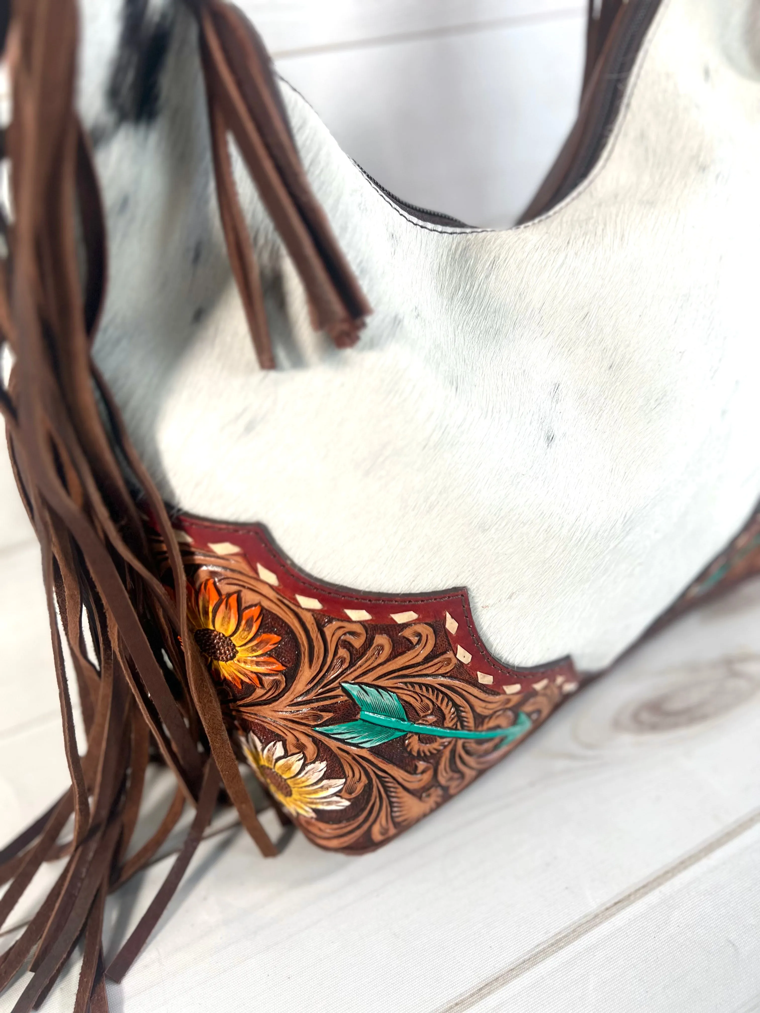 Arrow Leather Tooled Cowhide Hobo Purse