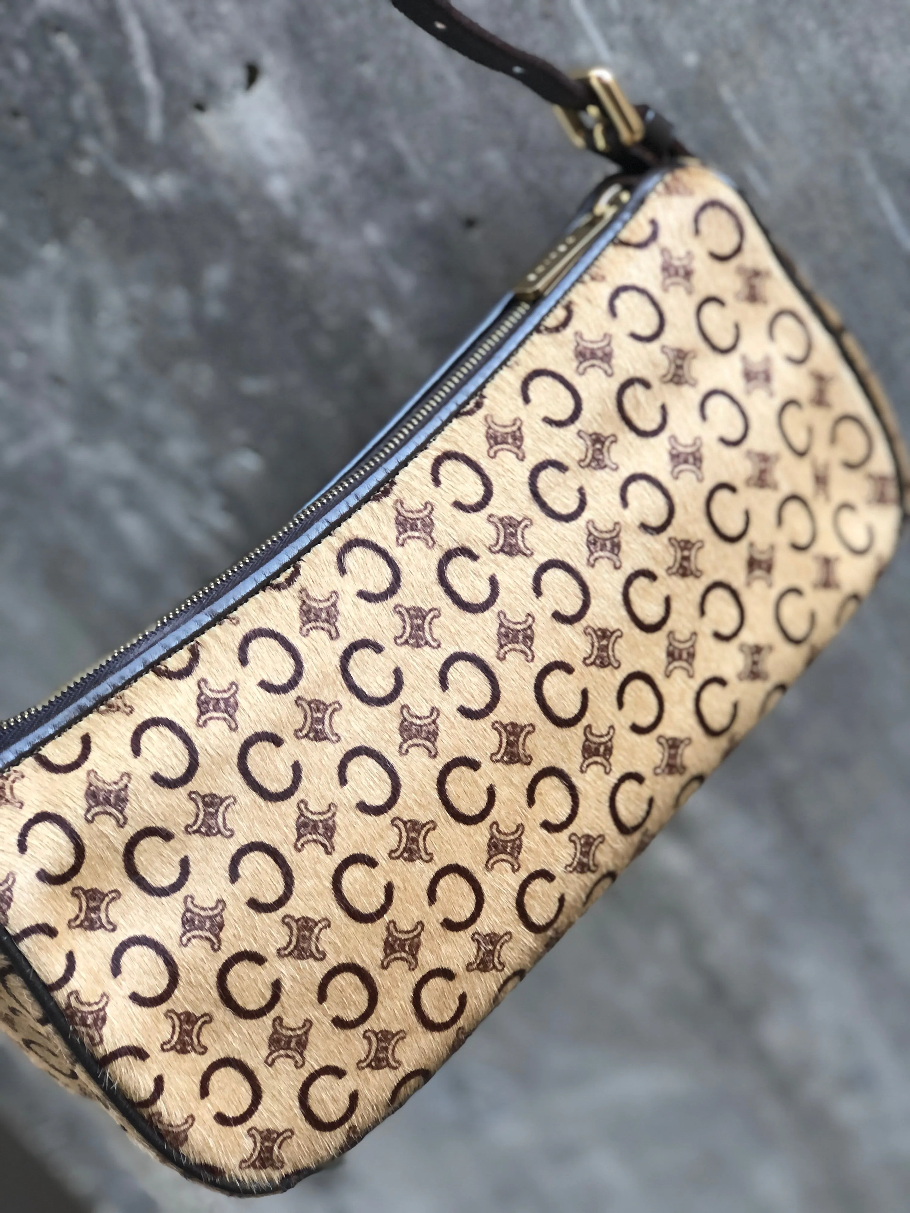 CELINE C Macadam Unborn Calf Handag Hobobag Beige Old Celine Vintage 4xy2gk
